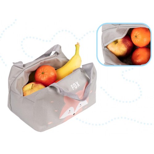 Køletaske til madpakke – ræv, pink, 21,5 × 14,5 × 15,5 cm