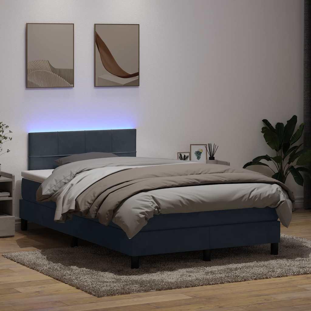 Kontinentalseng med madras og LED-lys 120x220 cm flÃ¸jl mÃ¸rkegrÃ¥