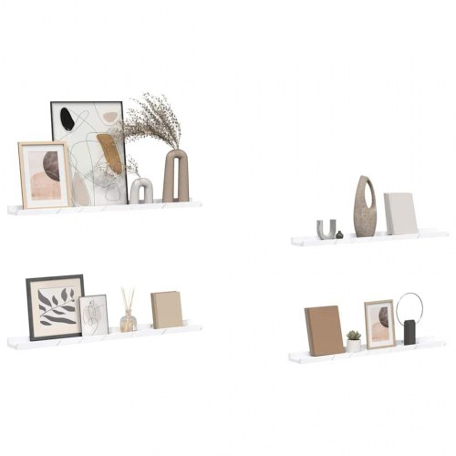 Væghylder 4 stk - hvid marmor look, 80 × 9 × 3 cm, konstrueret træ