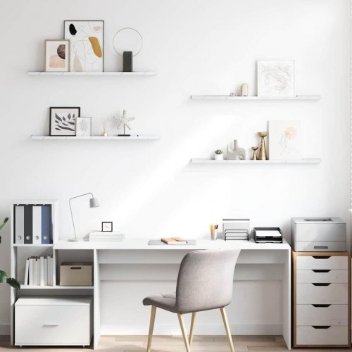 Væghylder 4 stk - hvid marmor look, 100 × 9 × 3 cm, konstrueret træ