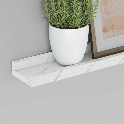 Væghylder 4 stk - hvid marmor look, 100 × 9 × 3 cm, konstrueret træ