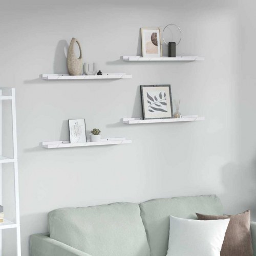 Væghylder 4-pak - hvid marmorlook 60 × 9 × 3 cm i konstrueret træ