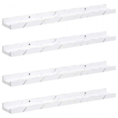 Væghylder 4-pak - hvid marmorlook 60 × 9 × 3 cm i konstrueret træ