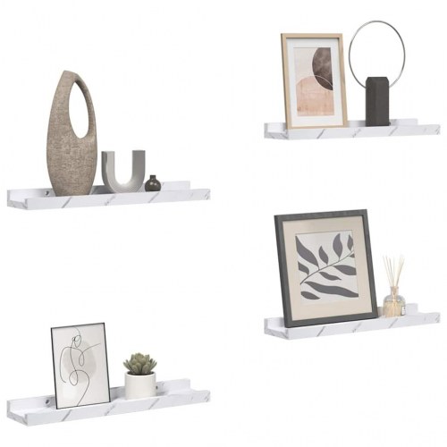 Væghylder 4-pak - hvid marmorlook 60 × 9 × 3 cm i konstrueret træ