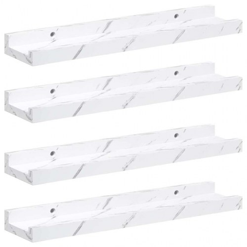 Væghylder 4 stk - hvid marmor look, 40 × 9 × 3 cm, konstrueret træ