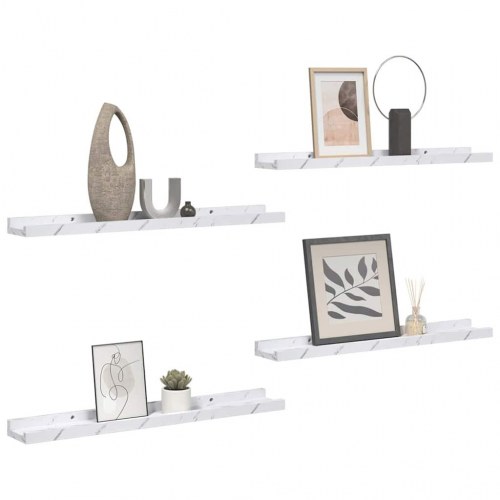 Væghylder 4 stk - hvid marmor look, 40 × 9 × 3 cm, konstrueret træ