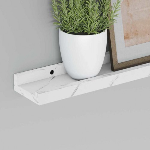 Væghylder 4 stk - hvid marmor look, 40 × 9 × 3 cm, konstrueret træ
