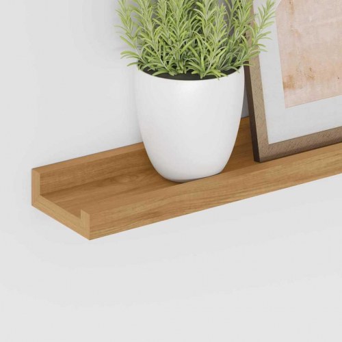 Væghylder med kant - 4 stk, brun, 60 × 9 × 3 cm i konstrueret træ