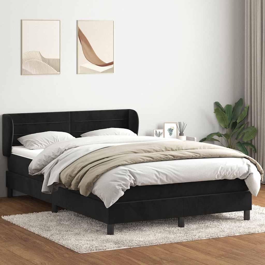 Boxspring seng med madras Sort 160x220 cm Fløjl