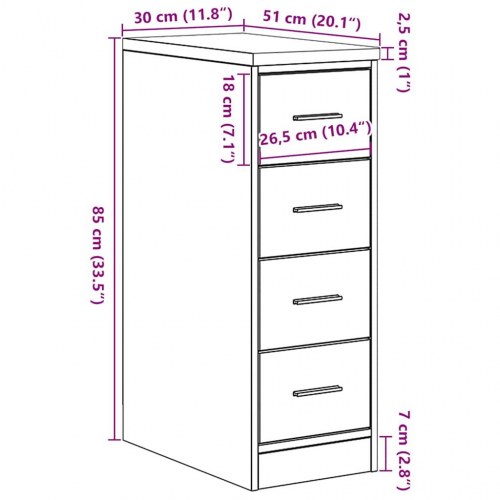 Garageopbevaringsskab i håndværks eg - 30 × 51 × 85 cm med 4 skuffer