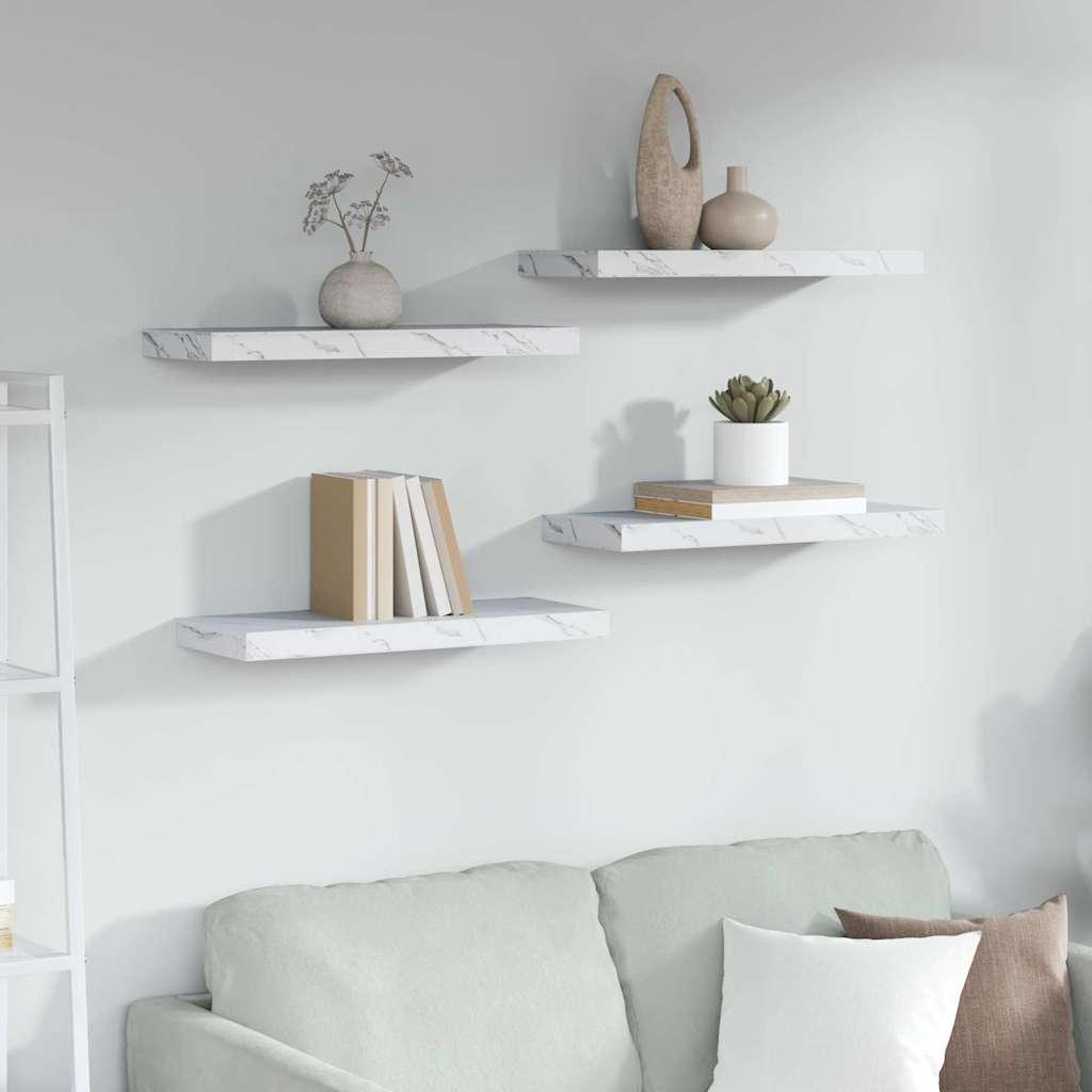 Væghylde 4 stk Hvid marmor 50 x 23 x 4 cm Konstrueret træ