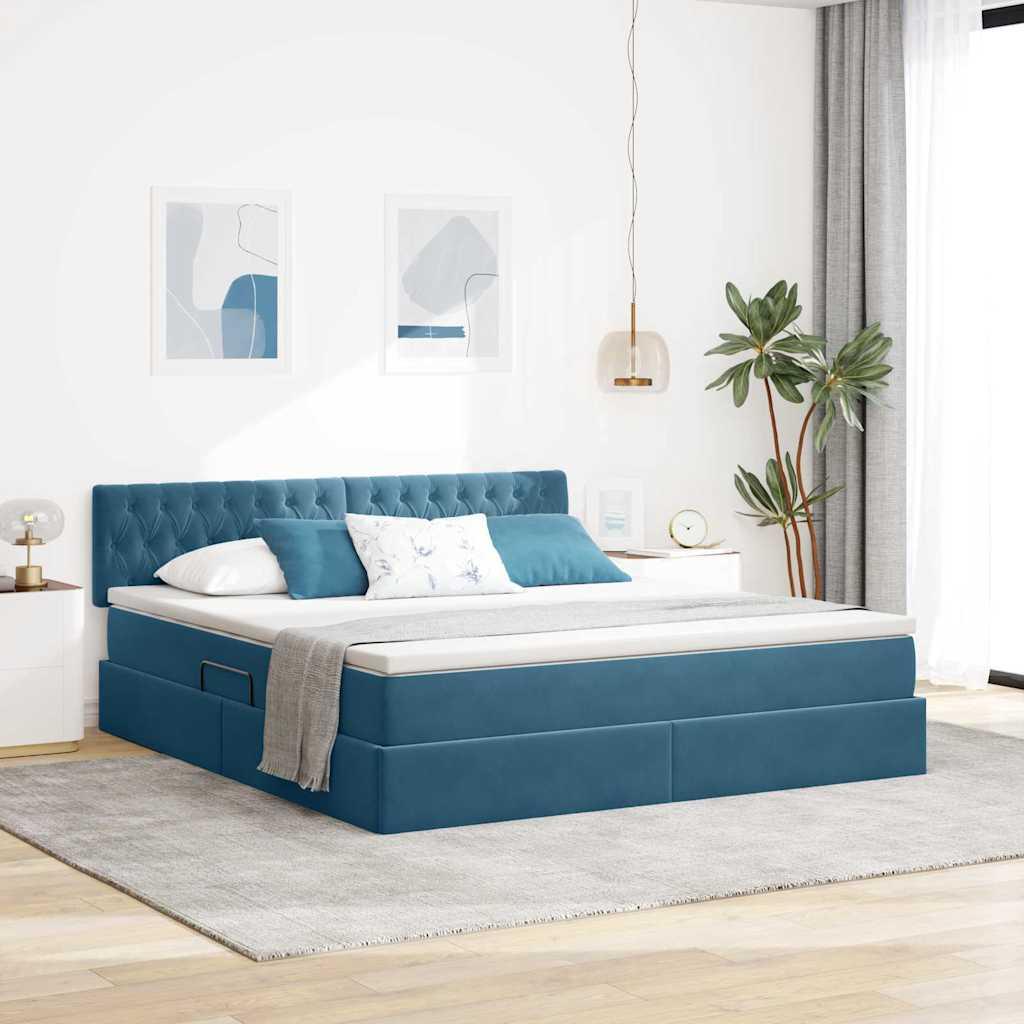 vidaXL LED opbevarings seng med madras Mørk blå 180 x 200 cm Fløjl