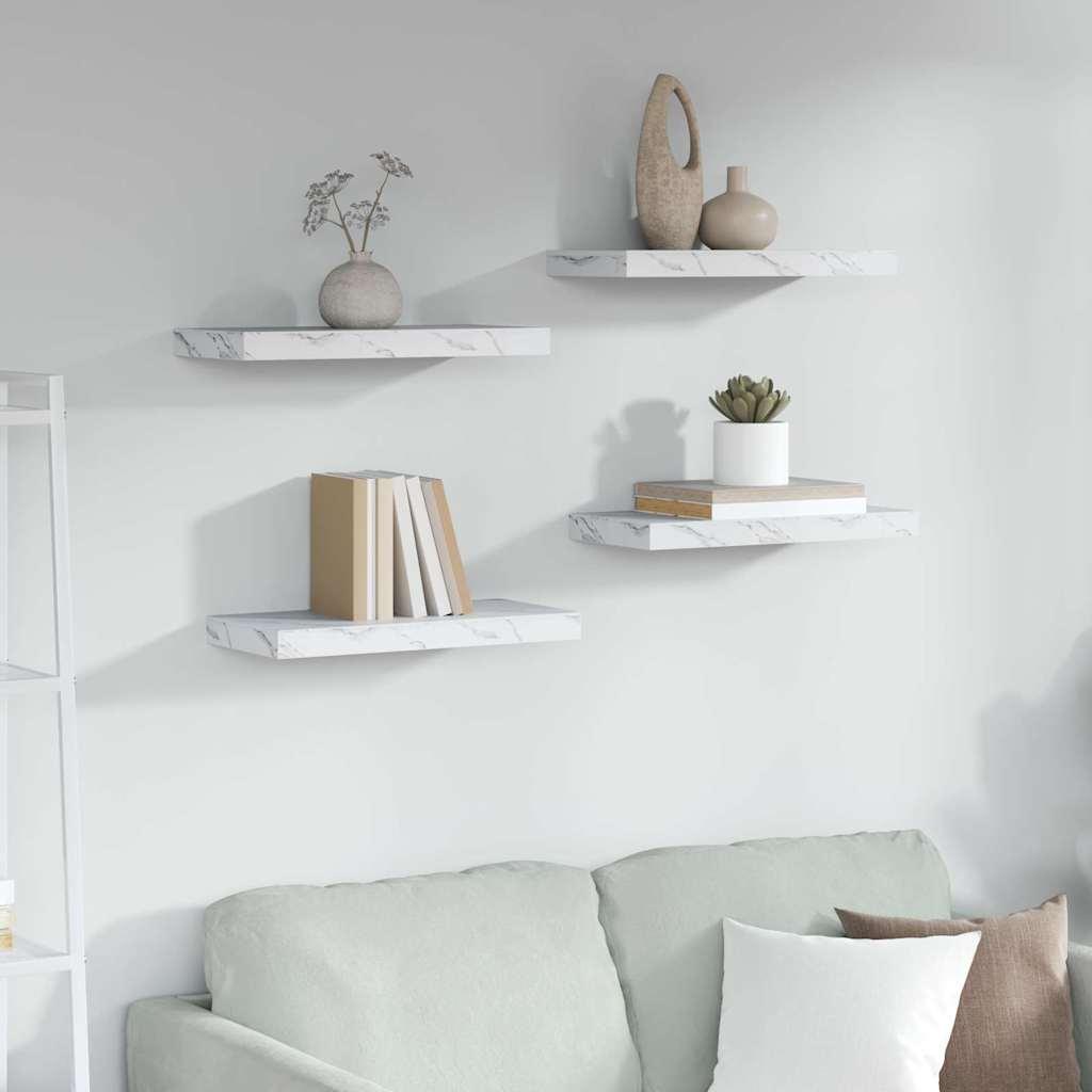 Væghylde 4 stk Hvid marmor 50 x 23,5 x 4 cm Konstrueret træ