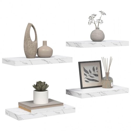 Væghylde 4 stk. - hvid marmor 50 x 23,5 x 3,8 cm