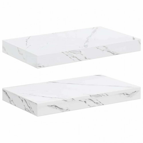 Væghylder 2-pak - hvid marmorlook, 40 × 23,5 × 4 cm, konstrueret træ