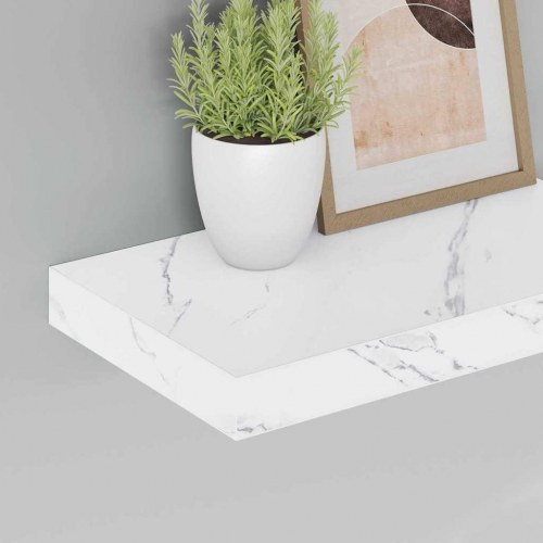 Væghylder 2-pak - hvid marmorlook, 40 × 23,5 × 4 cm, konstrueret træ