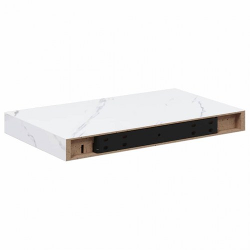 Væghylder 2-pak - hvid marmorlook, 40 × 23,5 × 4 cm, konstrueret træ