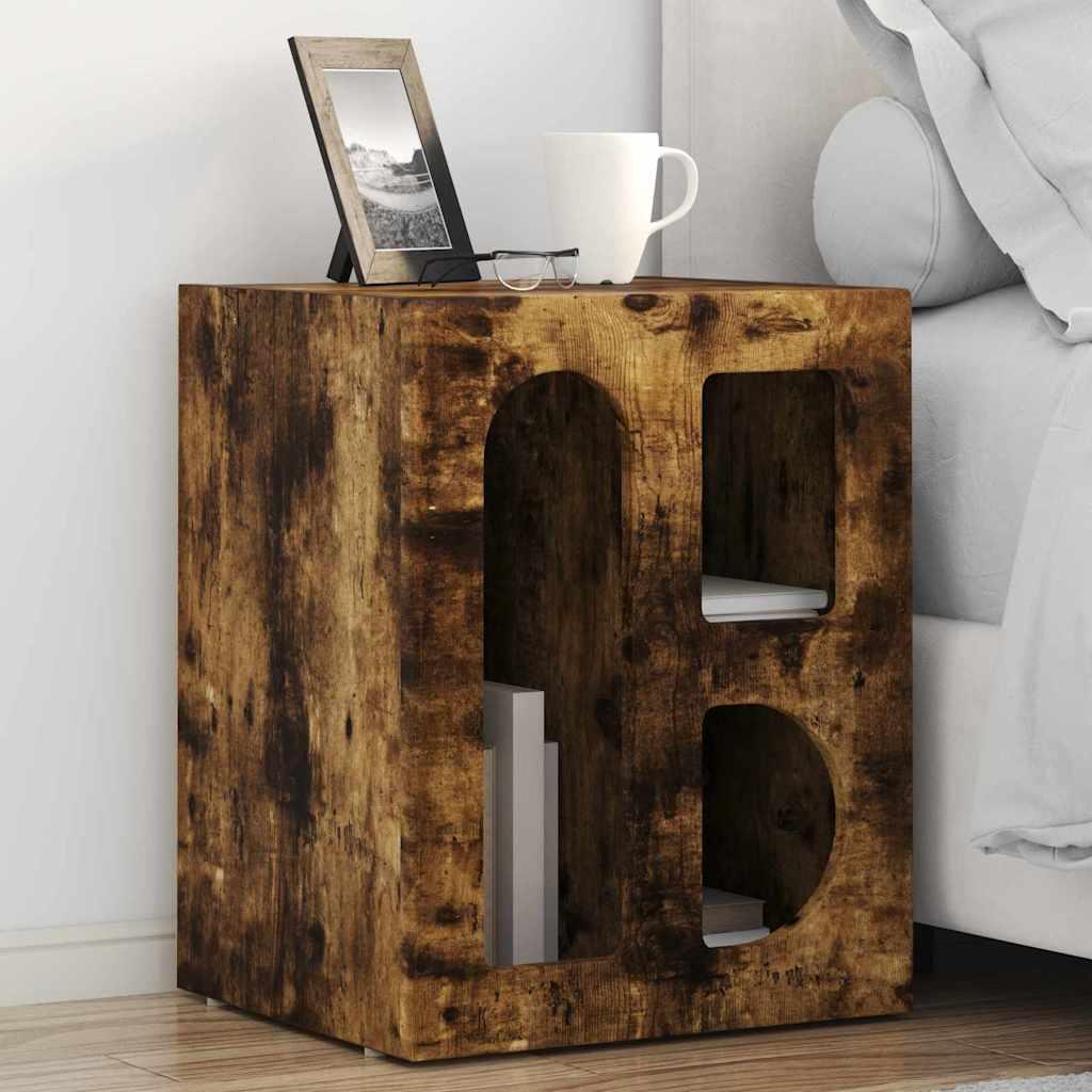 Sengebord 2 stk Røget eg 40 x 35 x 50 cm Konstrueret træ