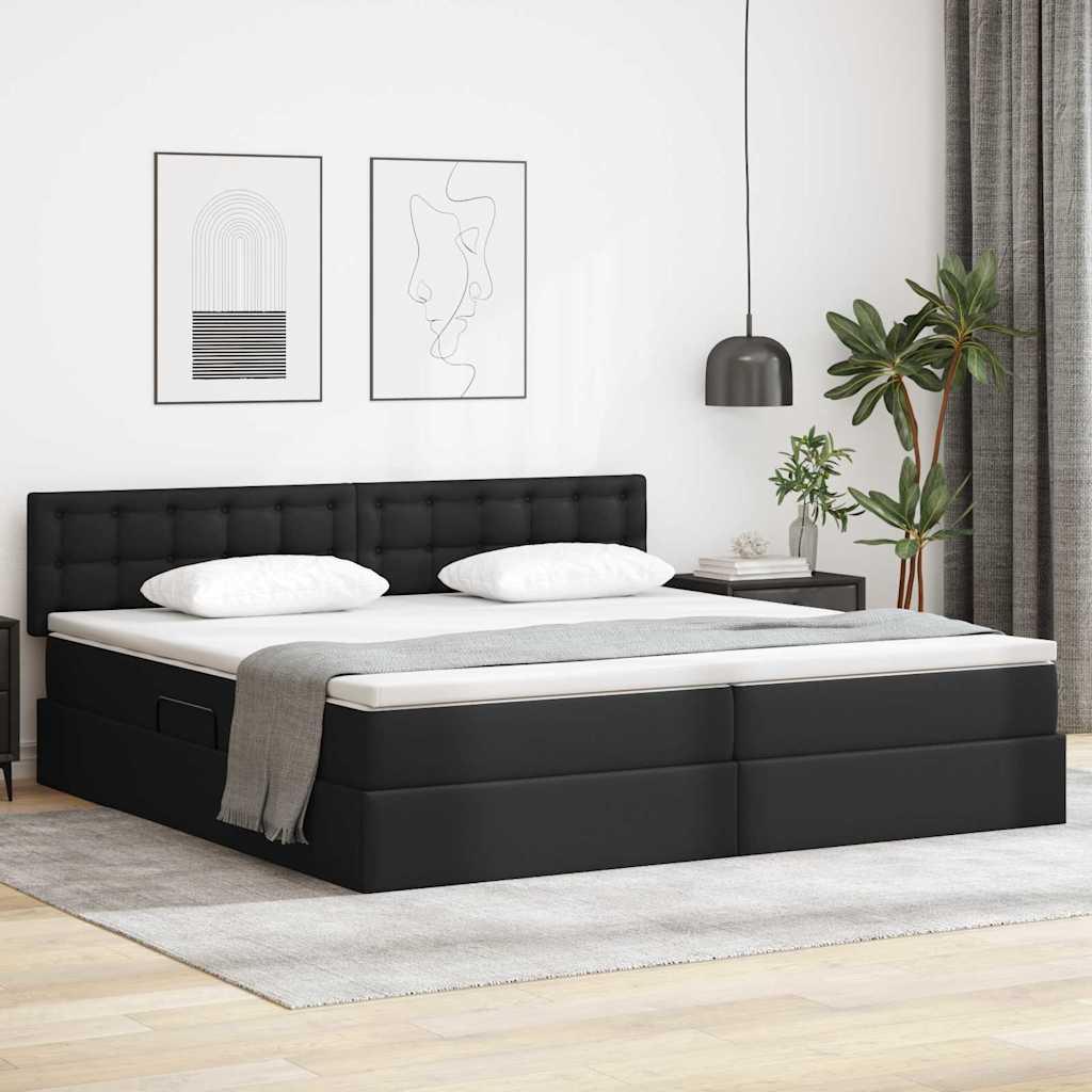 Seng med opbevaring og LED Lysegrå 200 x 200 cm Faux læder