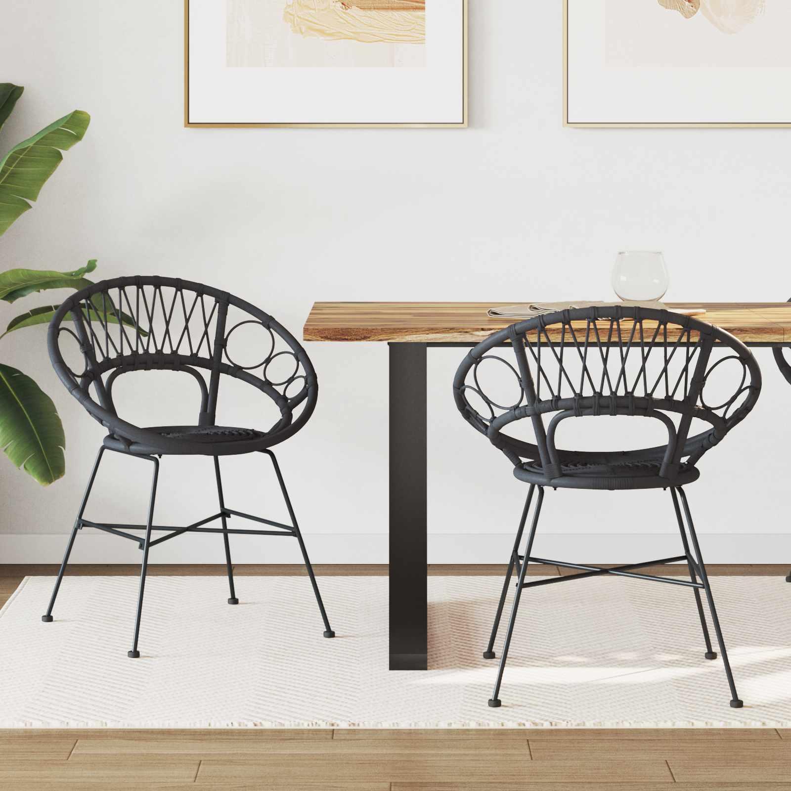 Spisestuestol 2 stk Sort 65 x 55,5 x 81 cm Rattan og Jern