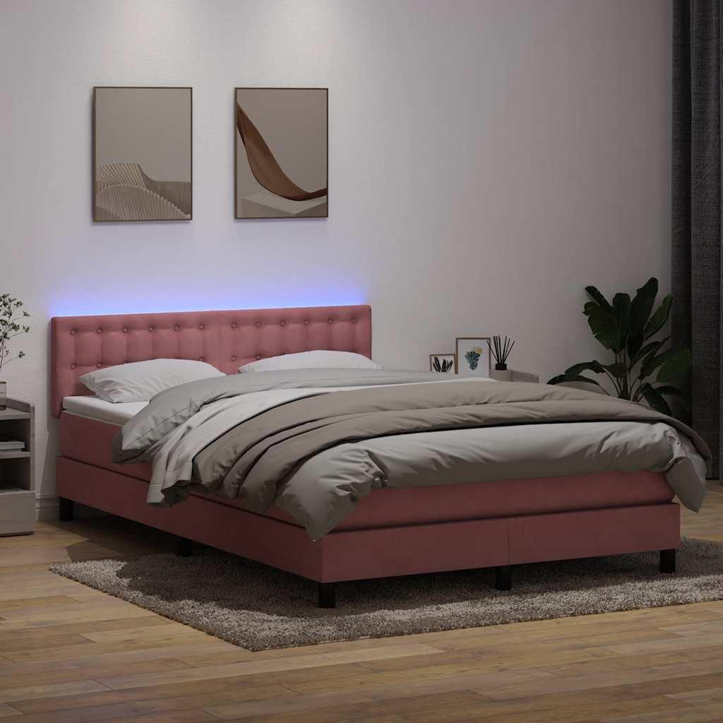 Kontinentalseng med madras og LED-lys 160x220 cm fløjl lyserød