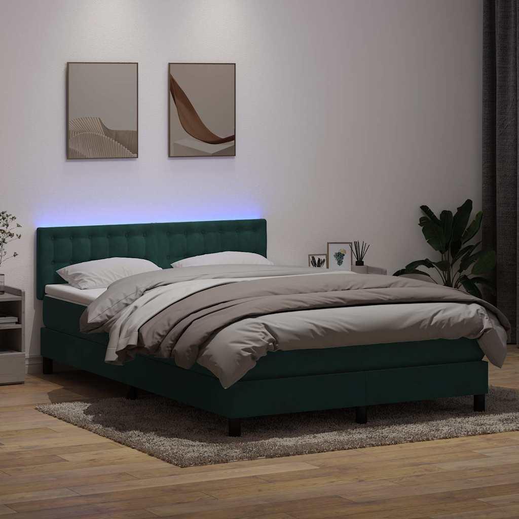 Kontinentalseng med madras og LED-lys 160x220 cm fløjl mørkegrøn