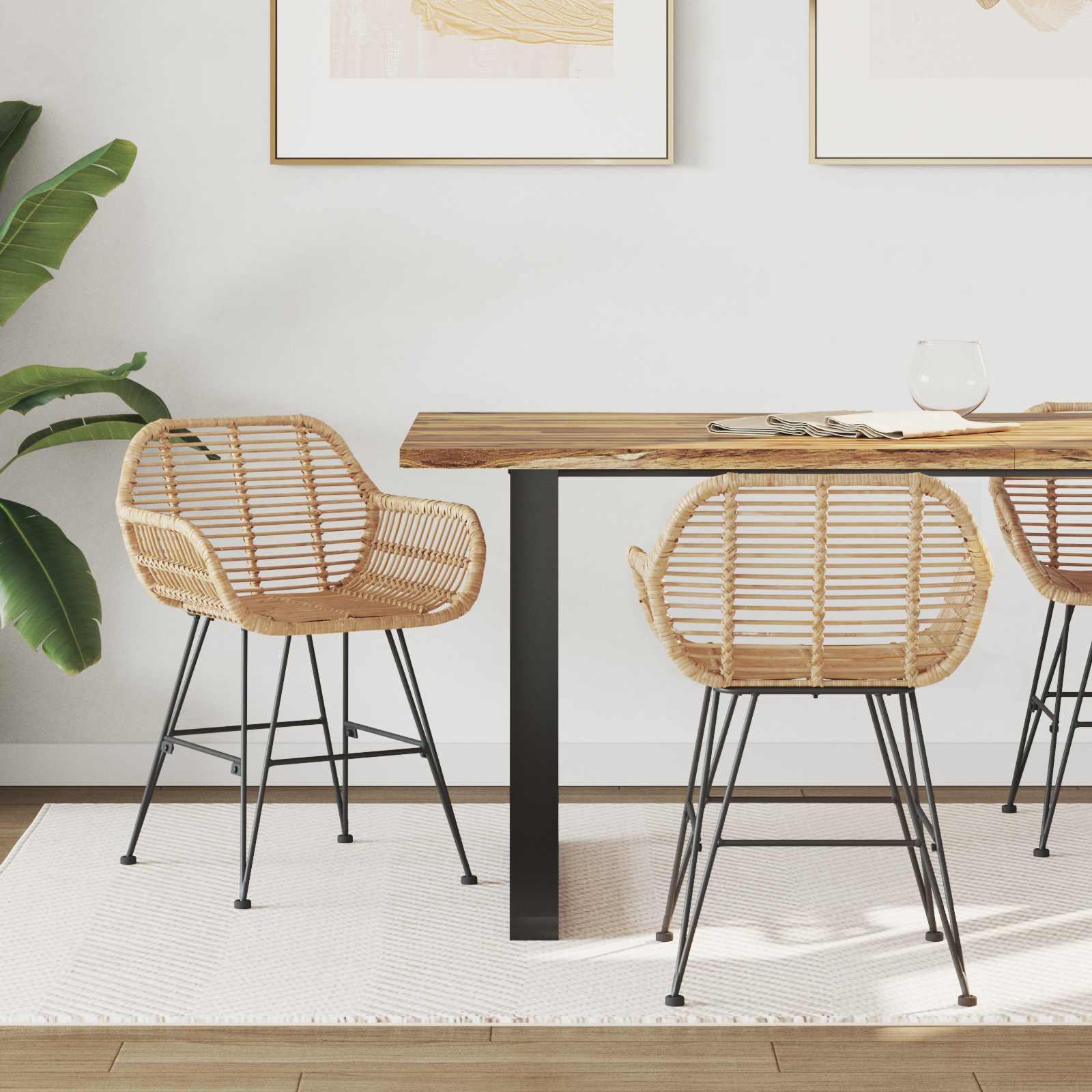 Spisestuestol 2 stk Naturfarvet 55 x 50 x 74 cm Rattan og Jern