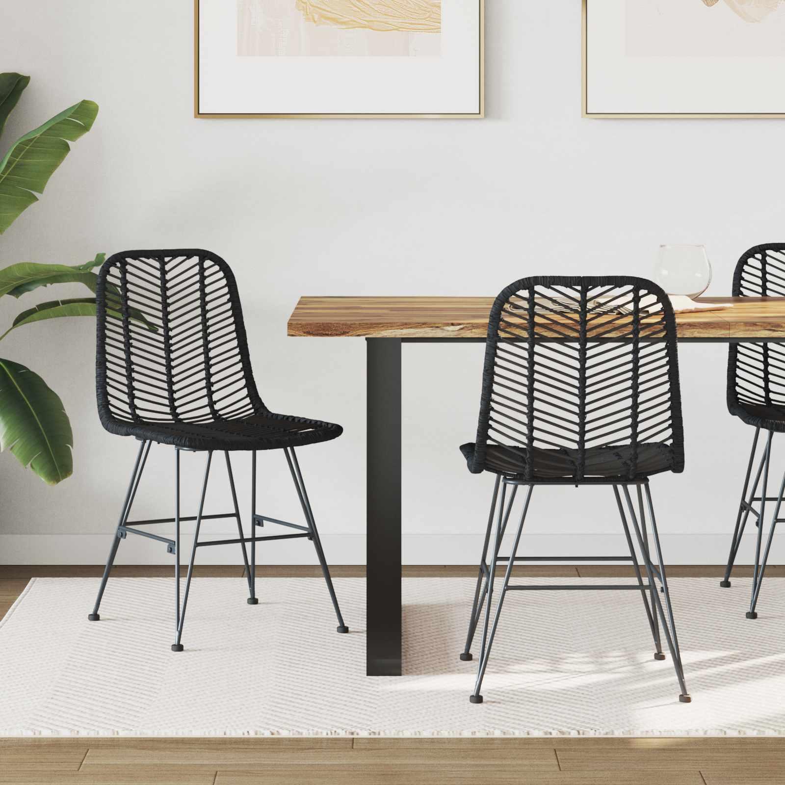 Spisestuestol 2 stk Sort 44.5 x 55 x 85 cm Rattan og Jern