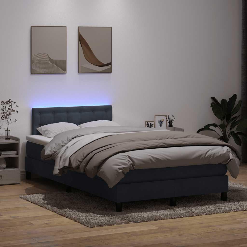 Kontinentalseng med madras og LED-lys 120x220 cm fløjl mørkegrå