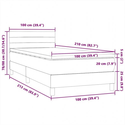 Kontinentalseng med madras 100x210 cm fløjl mørkegrå