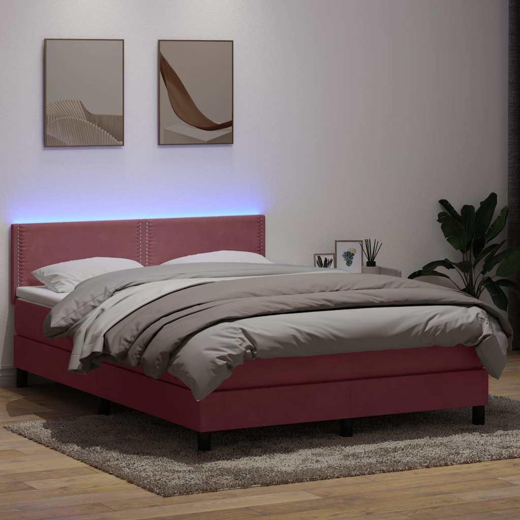 Kontinentalseng med madras og LED-lys 160x210 cm fløjl lyserød