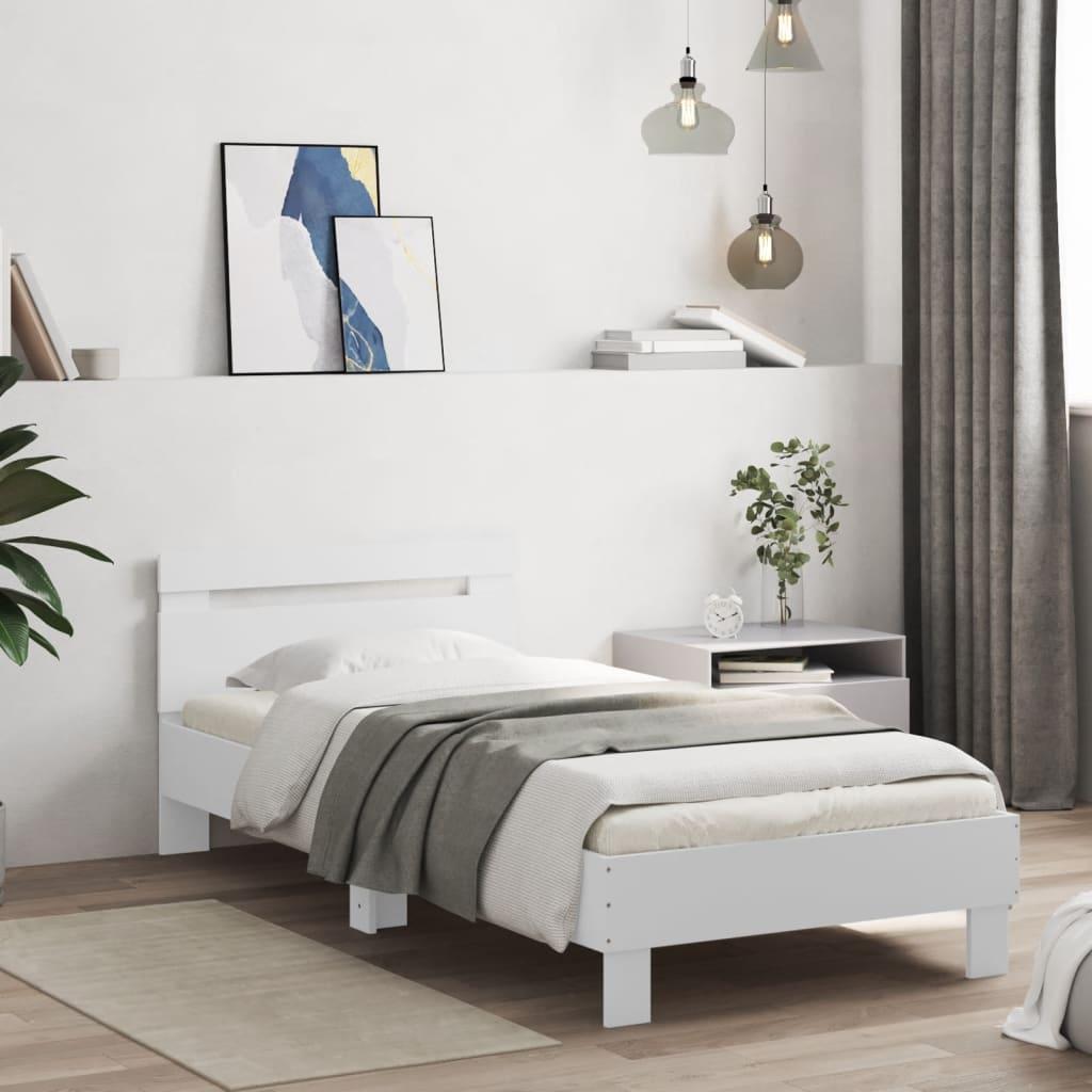 Sengeramme med sengegavl 75x190 cm konstrueret træ hvid