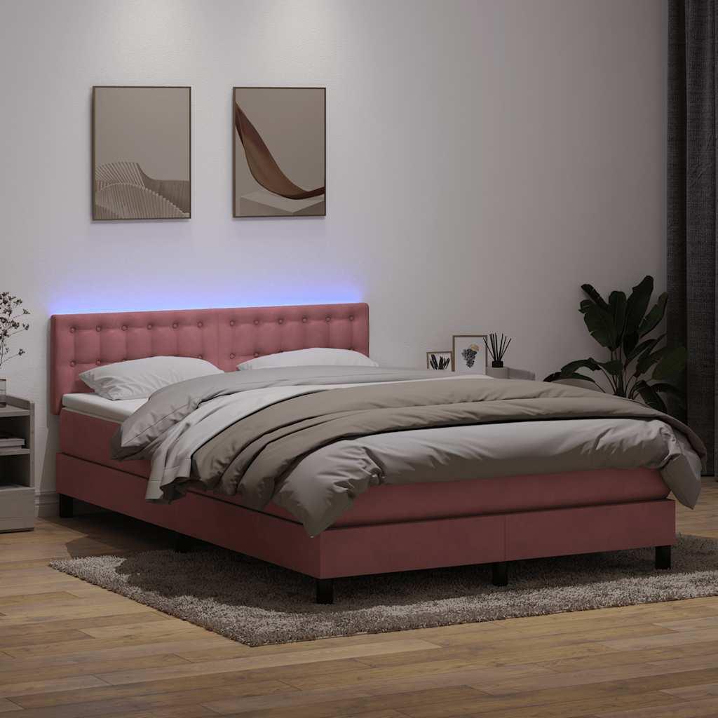 Kontinentalseng med madras og LED-lys 160x210 cm fløjl lyserød