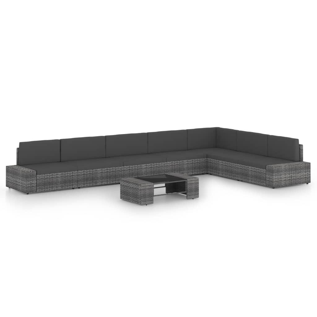 Loungesæt til haven 8 dele med hynder polyrattan grå billede