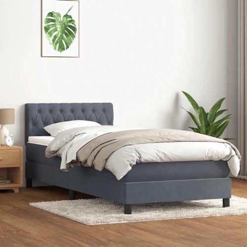 Kontinentalseng med madras 100x210 cm fløjl mørkegrå