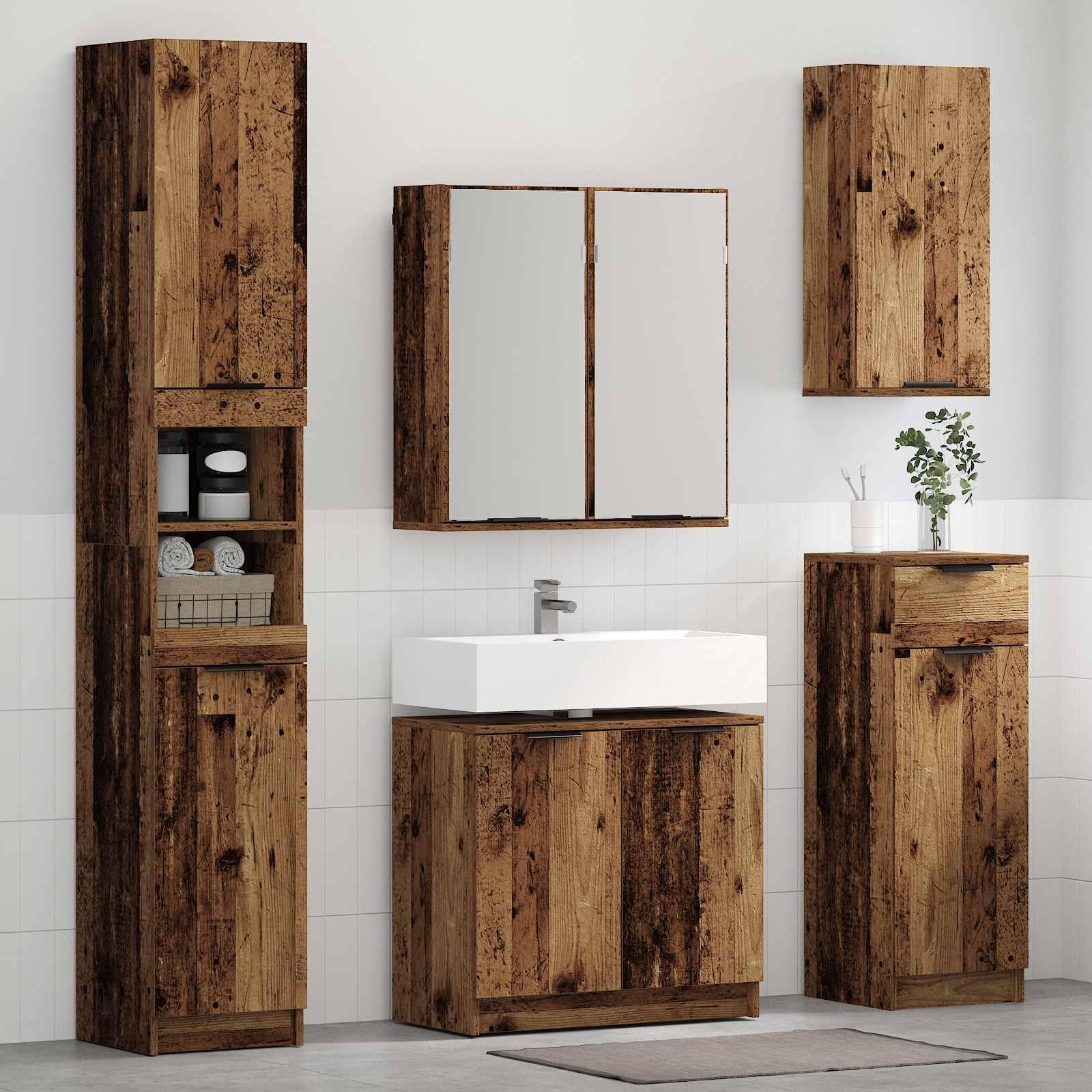 vidaXL Badeværelsesmøbel sæt 5 stk. Gammelt træ 64,5 x 33,5 x 59 cm