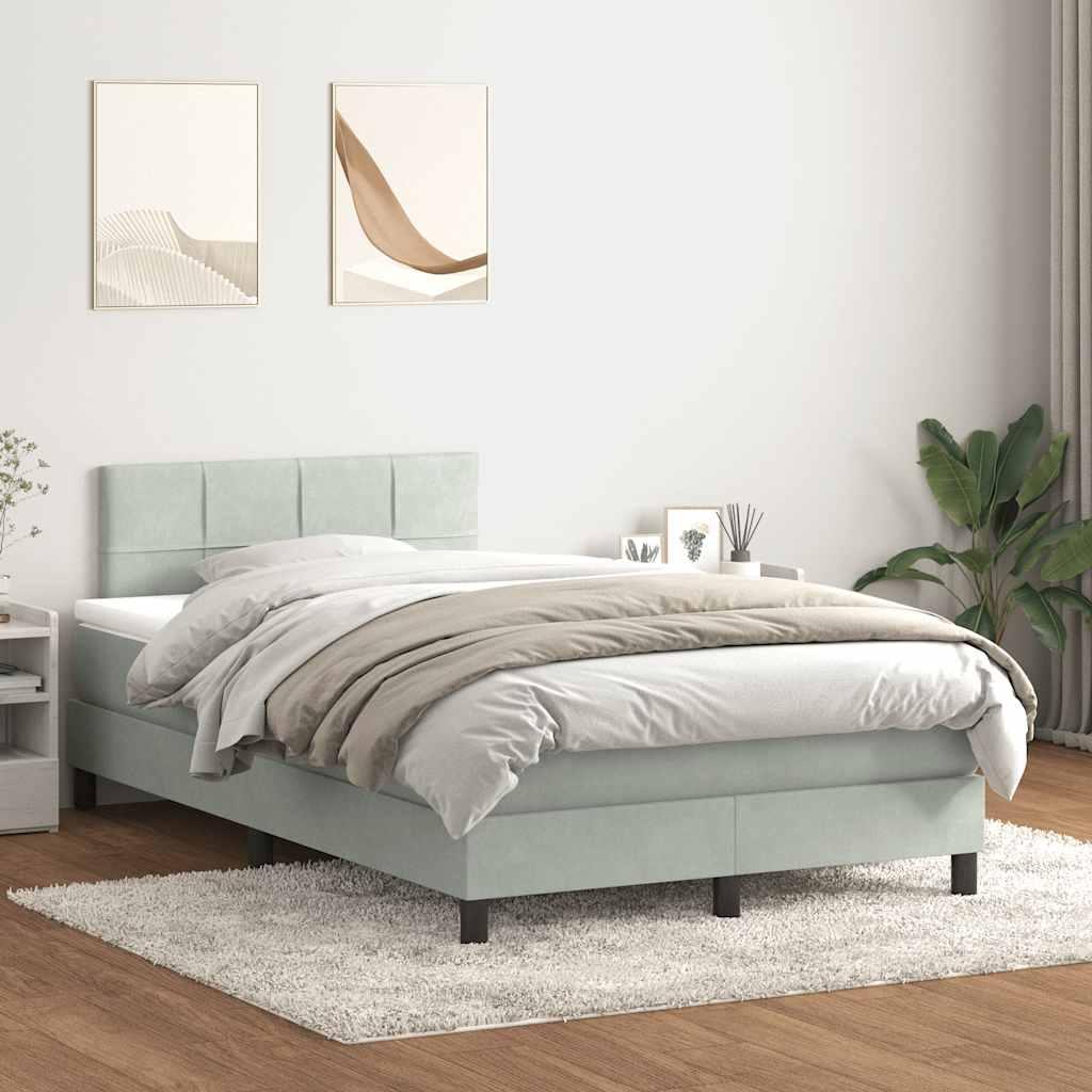 Kontinentalseng med madras 120x210 cm fløjl lysegrå