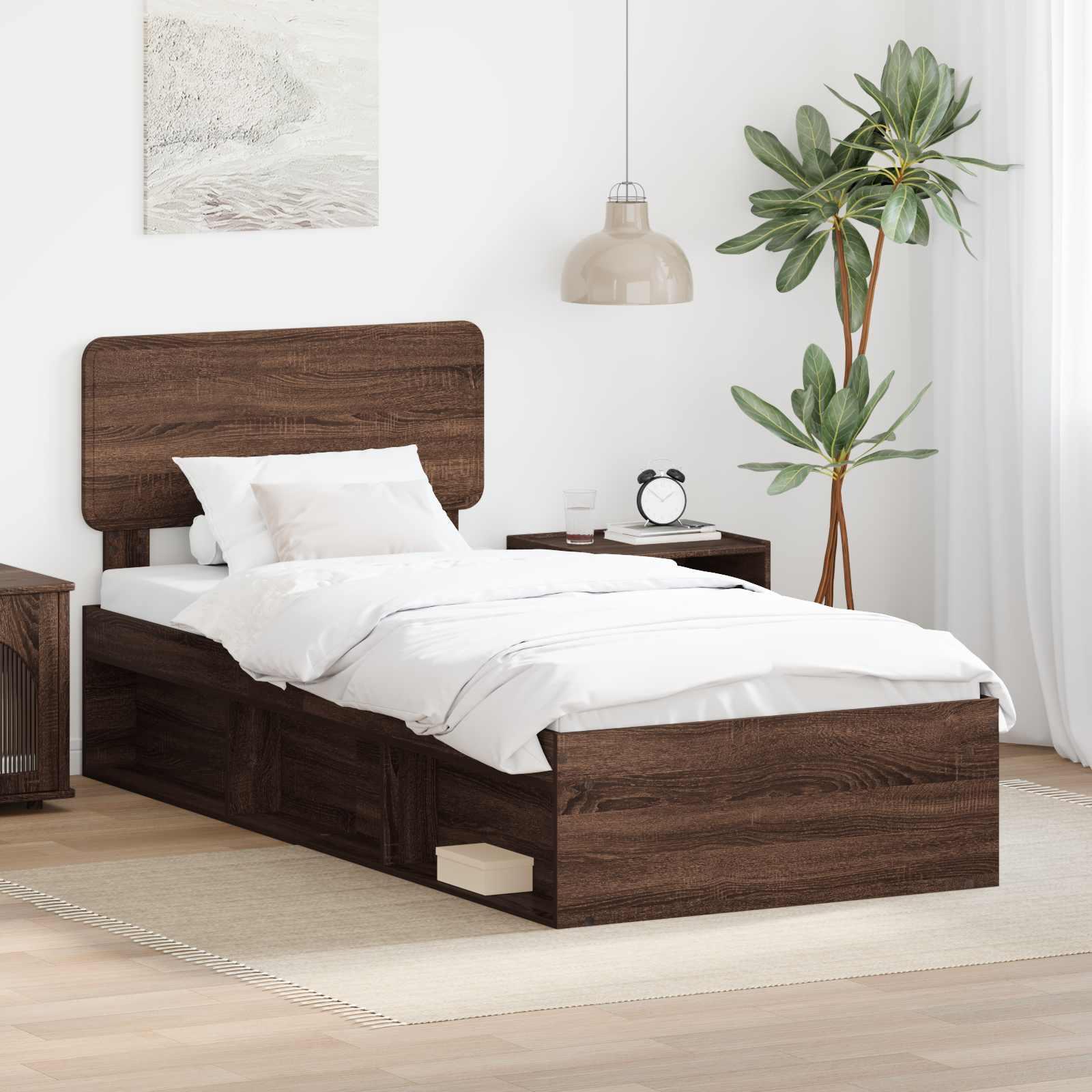 Sengestel med hovedgærde Brun eg 90 x 190 cm Massiv fyrretræ