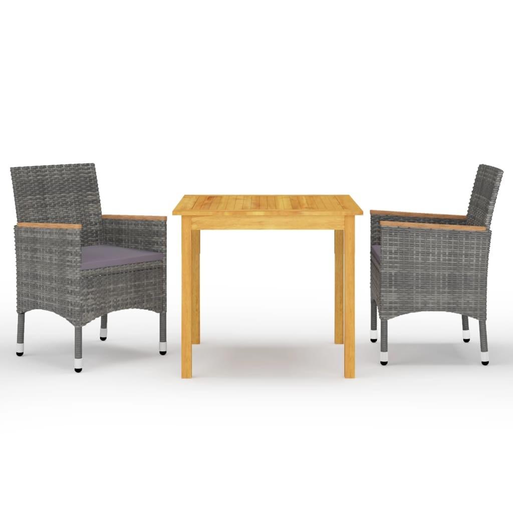 Spisebordssæt til haven 3 dele grå billede