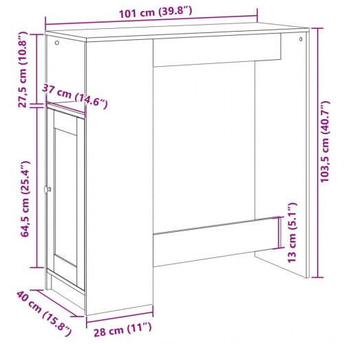 Barbord med opbevaring 101 x 40 x 103,5 cm - egetræslook