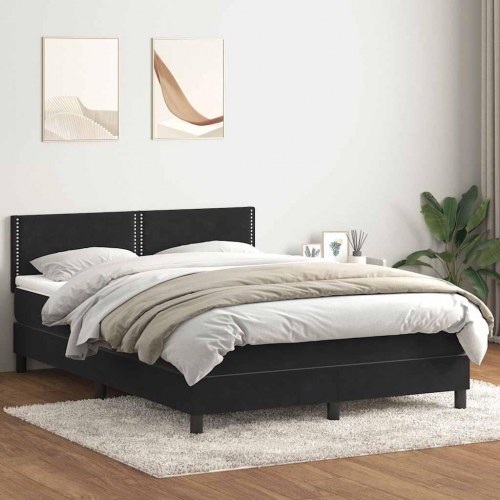 Boxspring seng med madras Sort 160x220 cm Fløjl