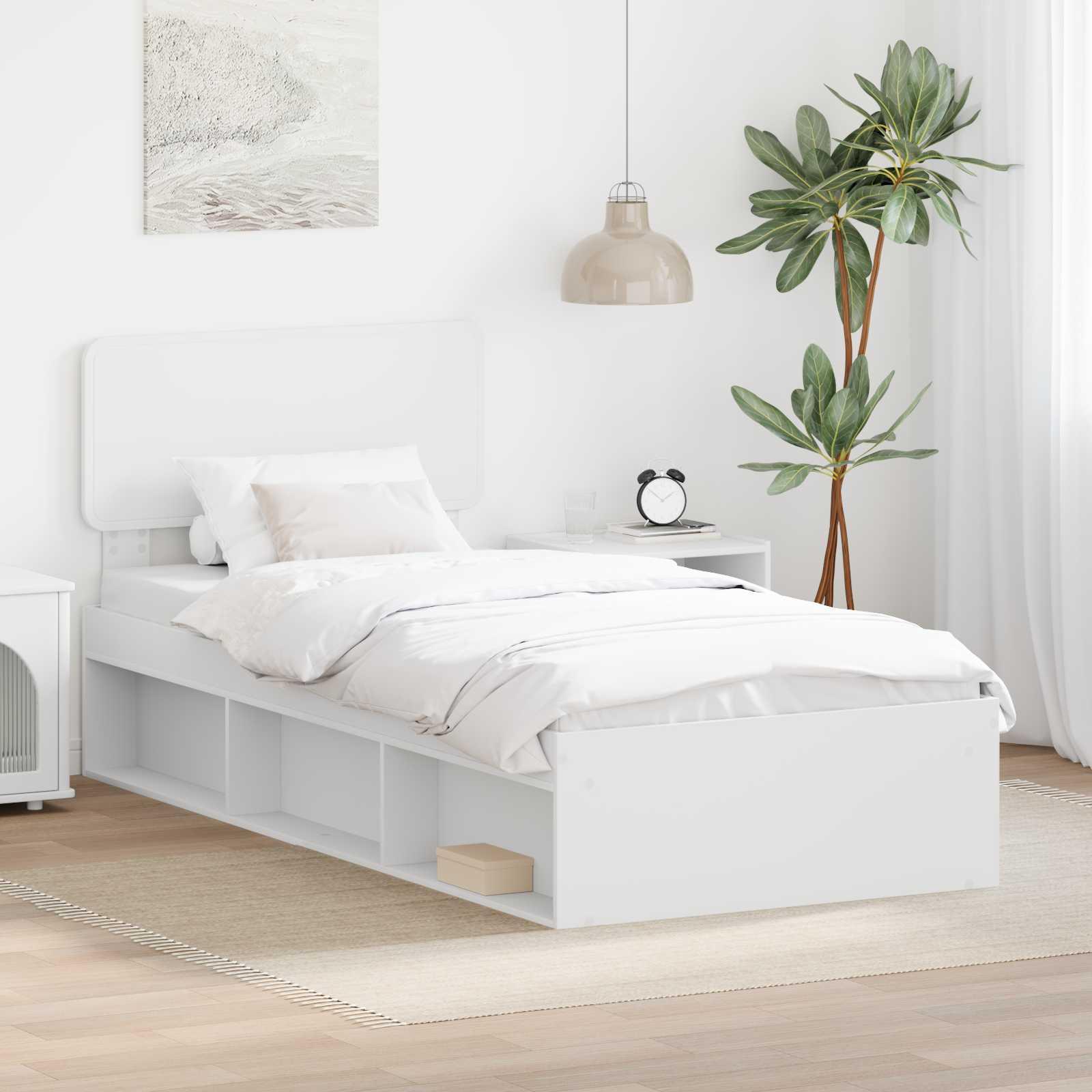 Sengestel med hovedgÃ¦rde Hvid 100 x 200 cm Massiv fyrretrÃ¦