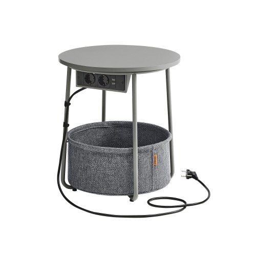 Sofabord rund med opladningsstation – VASAGLE/SONGMICS, grå
