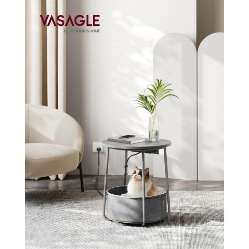 Sofabord rund med opladningsstation – VASAGLE/SONGMICS, grå