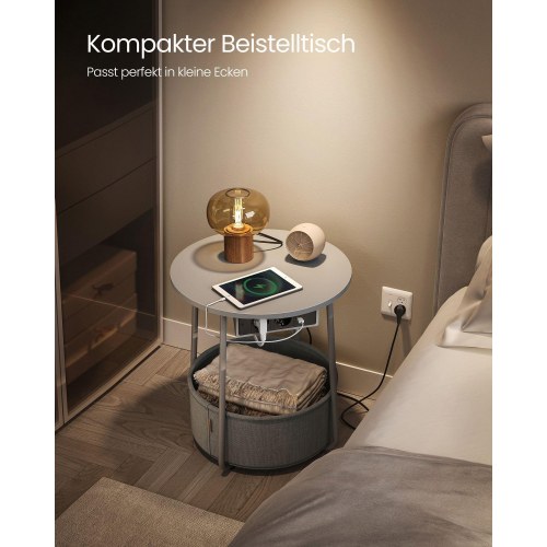 Sofabord rund med opladningsstation – VASAGLE/SONGMICS, grå