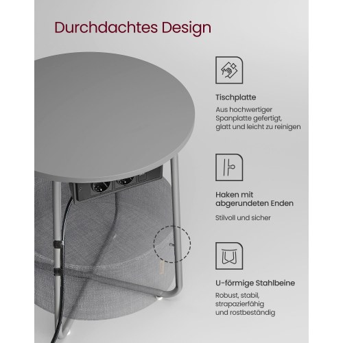 Sofabord rund med opladningsstation – VASAGLE/SONGMICS, grå