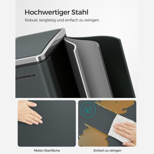 Skraldespand med pedal 2 x 15 l stål, blød lukning, lugtlukning, antracitgrå