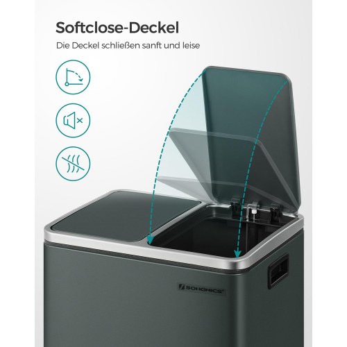 Skraldespand med pedal 2 x 15 l stål, blød lukning, lugtlukning, antracitgrå