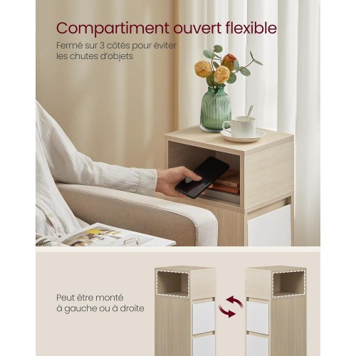 Sengebord smalt Kailyn – 2 skuffer og åbent rum, venstre/højre montering, naturbeige/hvid