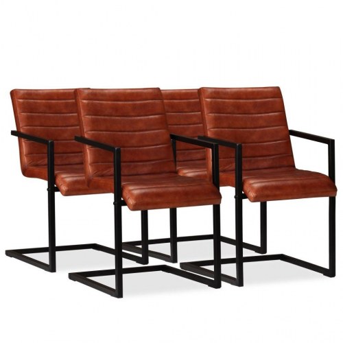 Spisebordsstole 4 stk. ægte læder brun